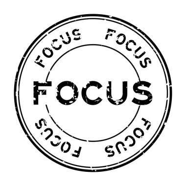 Grunge siyah odak kelime yuvarlak lastik mühür beyaz arka planda