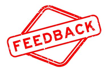 Grunge kırmızı geribildirim sözcüğü beyaz arkaplanda kauçuk kare mühür