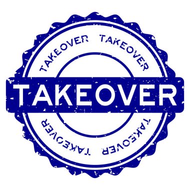 Grunge blue devralma sözcüğü beyaz arka planda lastik mühür damgası