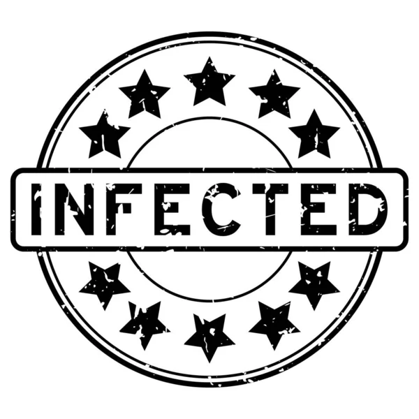Grunge Mot Infecté Noir Avec Icône Étoile Rond Tampon Joint — Image vectorielle