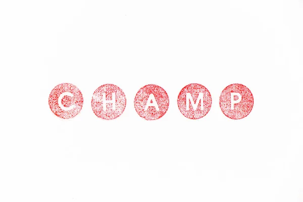 Κόκκινο Χρώμα Καουτσούκ Σφραγίδα Champ Λέξη Λευκό Φόντο Χαρτί — Φωτογραφία Αρχείου