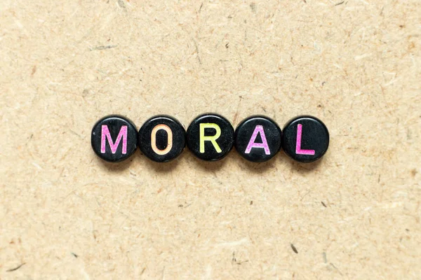 Black Color Bead Word Moral Wood Background — Stock Photo, Image