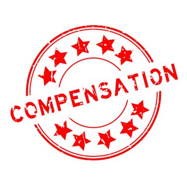 Beyaz arka planda yıldız simgesi yuvarlak lastik mühür damgalı Grunge kırmızı telafi kelimesi