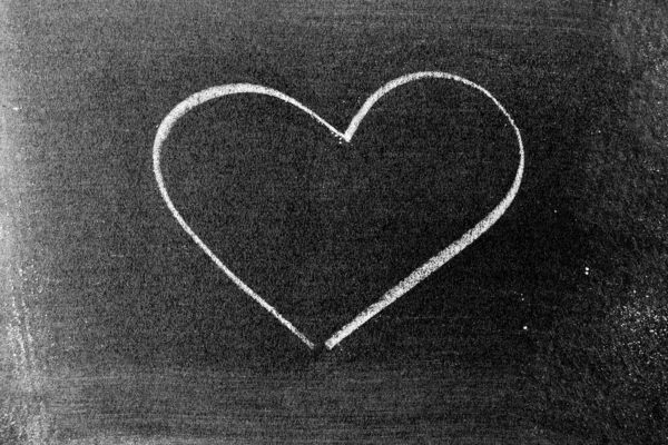 White Color Chalk Hand Drawing Heart Shape Blackboard Chalkboard Background — Stock Photo, Image
