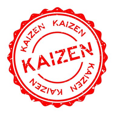 Grunge kırmızı kaizen kelime yuvarlak lastik mühür beyaz arka planda