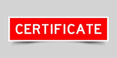 Gri arkaplanda kırmızı renkli kelime sertifikası olan kare etiket