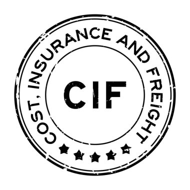 Grunge siyah CIF Maliyeti, sigortası ve beyaz arka planda lastik mühür damgası.