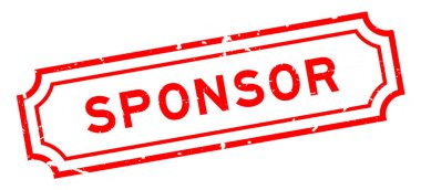 Grunge kırmızı sponsor kelime beyaz arka planda lastik mühür
