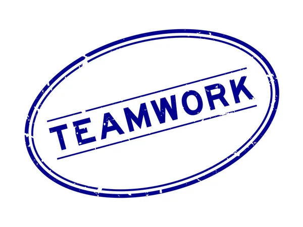 Grunge Blue Teamwork Wort Ovale Gummidichtung Stempel Auf Weißem Hintergrund — Stockvektor