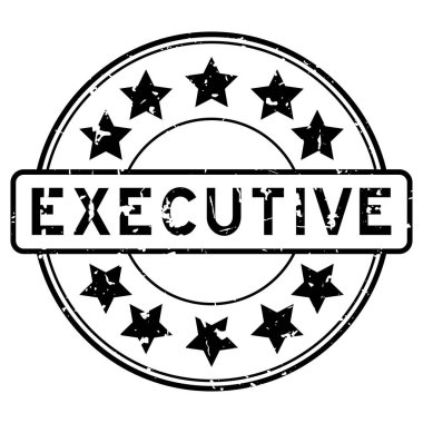 Beyaz arka planda yıldız simgesi yuvarlak lastik mühür damgalı Grunge siyah yönetici kelimesi