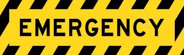 Sarı ve siyah renkli, çizgi çizgili etiket pankartı ve kelime acil durumu