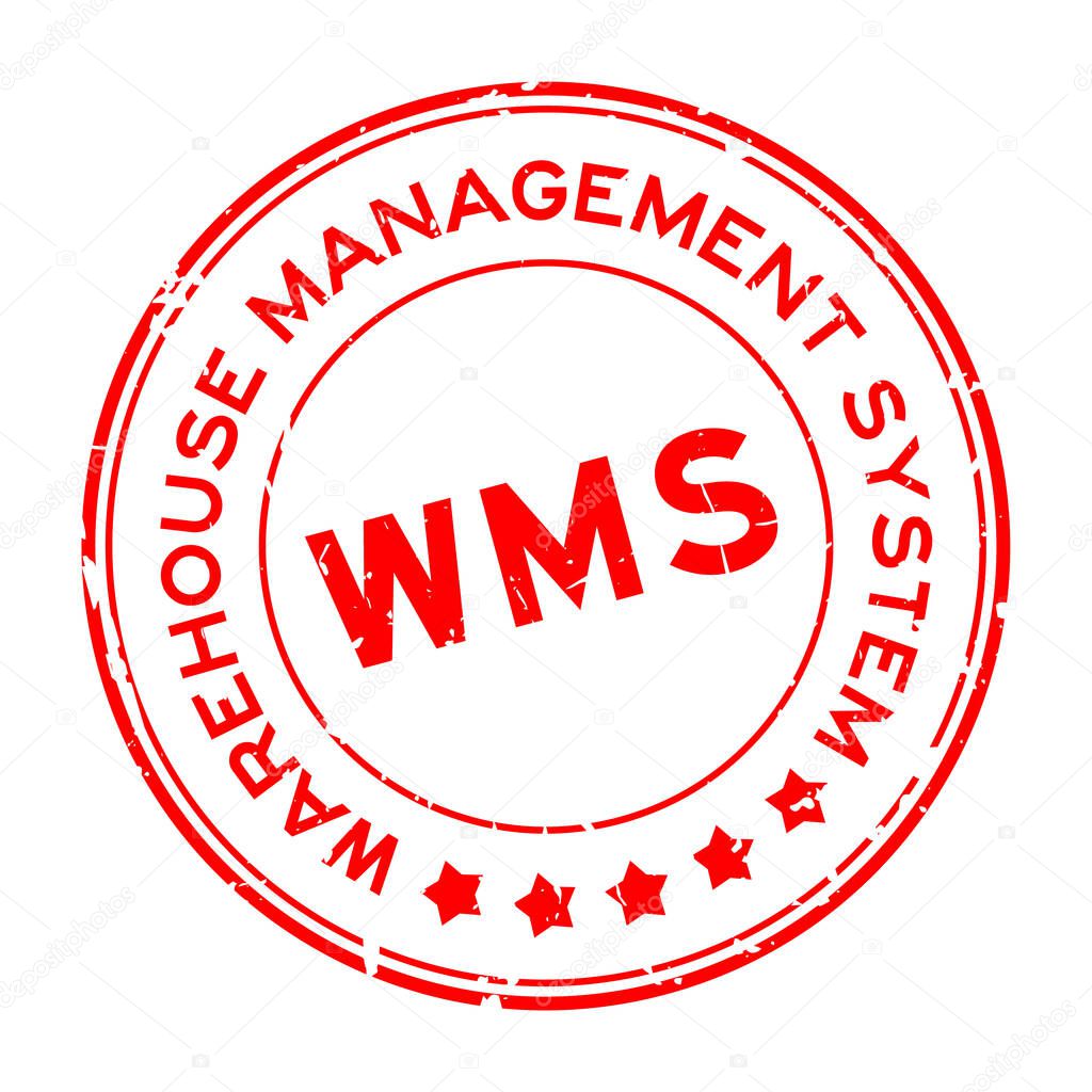 Grunge red WMS warehouse management system word round rubber seal stamp on white background