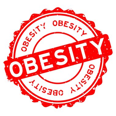 Grunge kırmızı obezite kelime yuvarlak lastik mühür beyaz arka planda