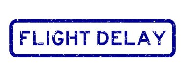 Grunge mavi uçuş gecikmeli kelime kare lastik mühür beyaz arka planda