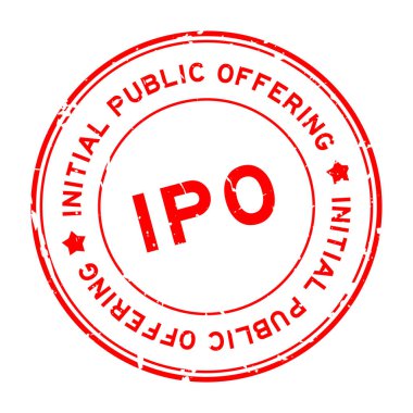 Grunge Red IPO İlk halka açık kelime yuvarlak lastik mühür teklif beyaz arka planda
