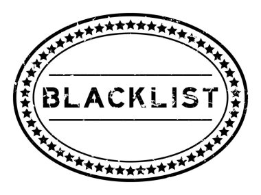 Grunge kara liste kelime oval lastik mühür beyaz arka planda