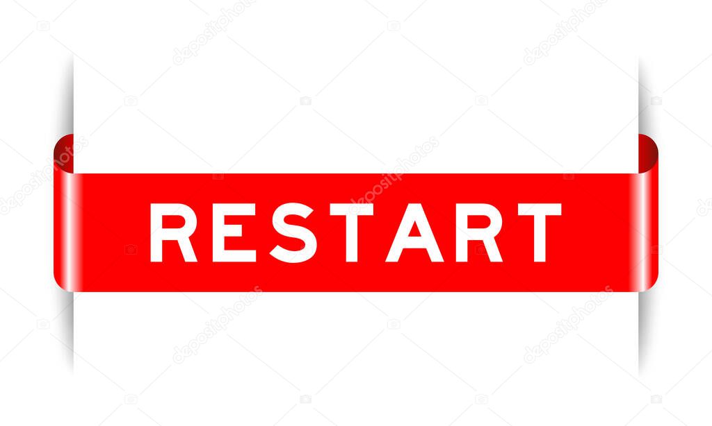 Red color inserted label banner with word restart on white background