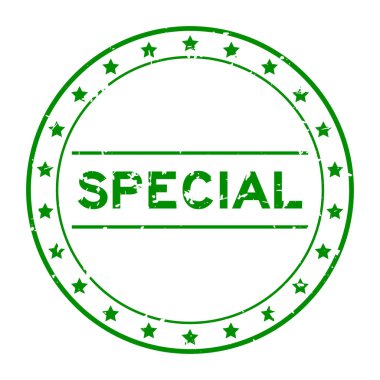 Grunge yeşil özel kelime yuvarlak lastik mühür beyaz arka planda