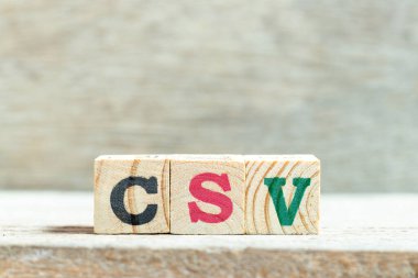 Kelime CSV ile alfabe harf bloğu (tahta arkaplan üzerinde Bilgisayar sistemi doğrulamasının kısaltılması veya virgülle ayrılmış değerler)