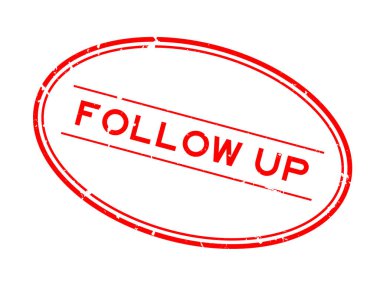 Grunge kırmızısı beyaz arka planda oval lastik mühür sözcüğünü takip et