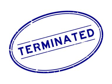 Grunge mavi kelime oval lastik mühür sona erdi beyaz arka planda