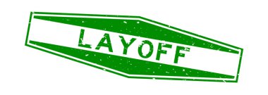 Grunge yeşil işten çıkarma kelimesi altıgen lastik mühür beyaz arka planda