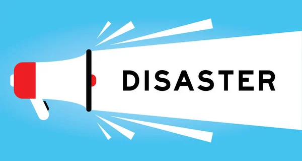 Color Megphone Icon Word Disaster White Banner Blue Background — Stockvektor