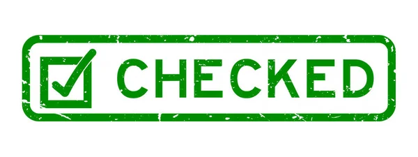 Grunge Green Checked Word Check Mark Icon Square Rubber Seal — Stockvektor