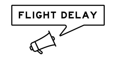 Beyaz arkaplanda sözcük uçuşu gecikmesinde konuşma baloncuğu olan megafon simgesi