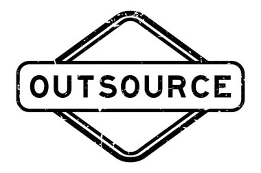 Grunge siyah dış kaynak kelime beyaz arka planda lastik mühür