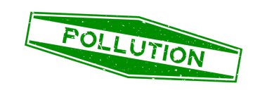 Grunge yeşil kirlilik sözcüğü altıgen lastik mühür beyaz arka planda