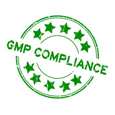 Grunge Green GMP (İyi üretim pratiği) Beyaz arka planda kelime yuvarlak lastik mühür mührü