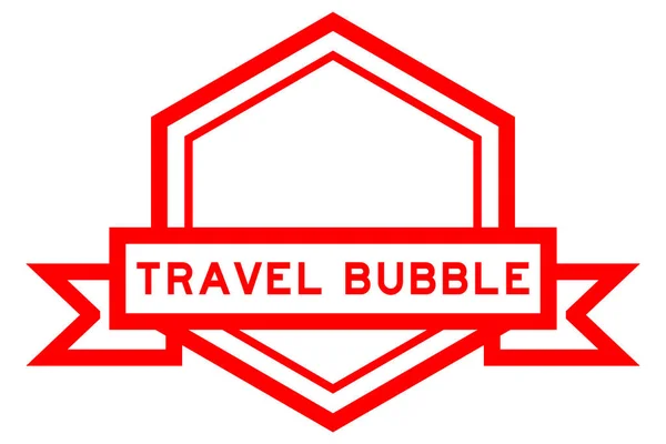 Bannière Étiquette Hexagonale Vintage Avec Bulle Voyage Mot Couleur Rouge — Image vectorielle