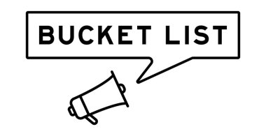 Megaphone icon with speech bubble in word bucket list on white background