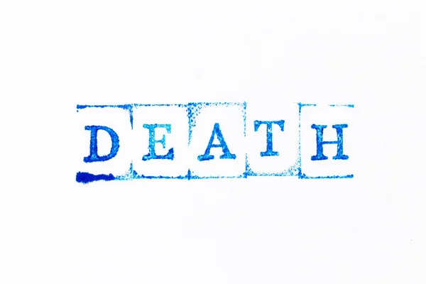 Blue Color Ink Rubber Stamp Word Death White Paper Background — Photo