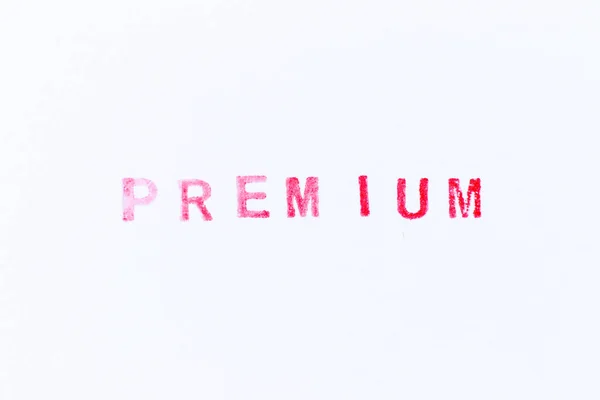 Rote Farbe Tinte Gummistempel Wort Premium Auf Weißem Papier Hintergrund — Stockfoto