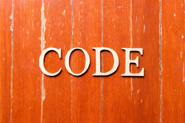 Alfabeto Letra Código Palavra Cor Vermelha Velha Placa Madeira Fundo — Fotografia de Stock