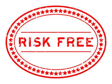 Grunge kırmızı risksiz kelime oval lastik mühür beyaz arka planda