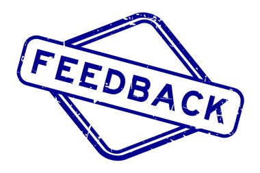 Grunge mavi geribildirim sözcüğü beyaz arkaplanda kauçuk kare mühür