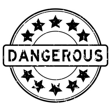 Beyaz arka planda yıldız simgesi yuvarlak lastik mühür damgalı Grunge siyah tehlikeli kelime