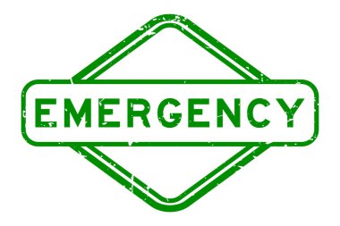 Grunge yeşil acil durum kelimesi beyaz arka planda kauçuk kare mühür