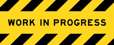 Sarı ve siyah renkli çizgi çizgili etiket pankartı kelime çalışması devam ediyor