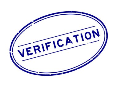 Grunge mavi doğrulama sözcüğü oval lastik mühür beyaz arka planda