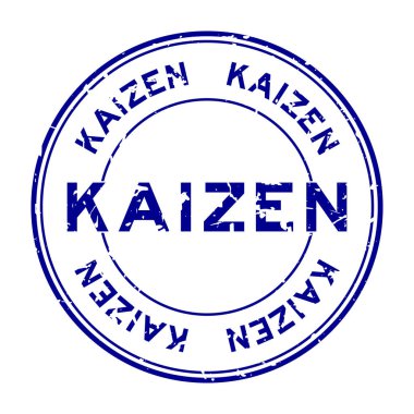 Grunge blue kaizen kelime yuvarlak lastik mühür beyaz arka planda