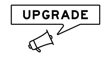 Beyaz arkaplanda kelime güncellemesinde konuşma baloncuğu olan megafon simgesi