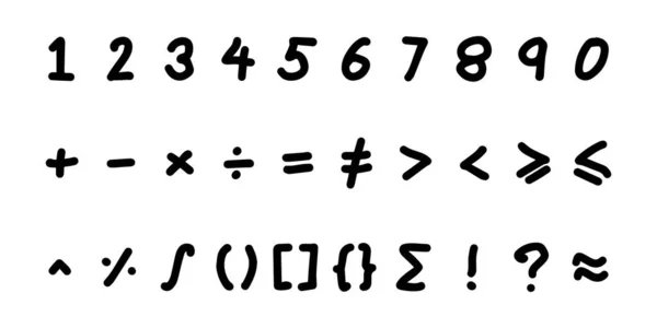 白色背景下数字和数学符号的黑色笔迹 — 图库矢量图片