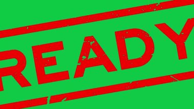 Grunge kırmızı kelime hazır kare kauçuk mühür yeşil arkaplanda yakınlaştır