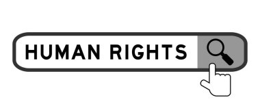 Beyaz arkaplanda büyüteç simgesi olan kelime insan hakları pankartı ara