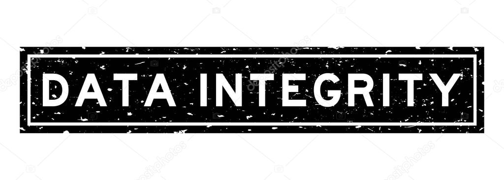 Grunge black data integrity word square rubber seal stamp on white background