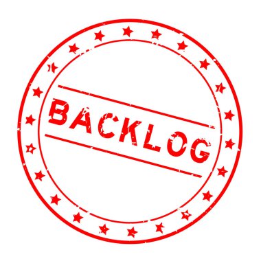 Grunge kırmızı birikmiş kelime yuvarlak lastik mühür beyaz arka planda